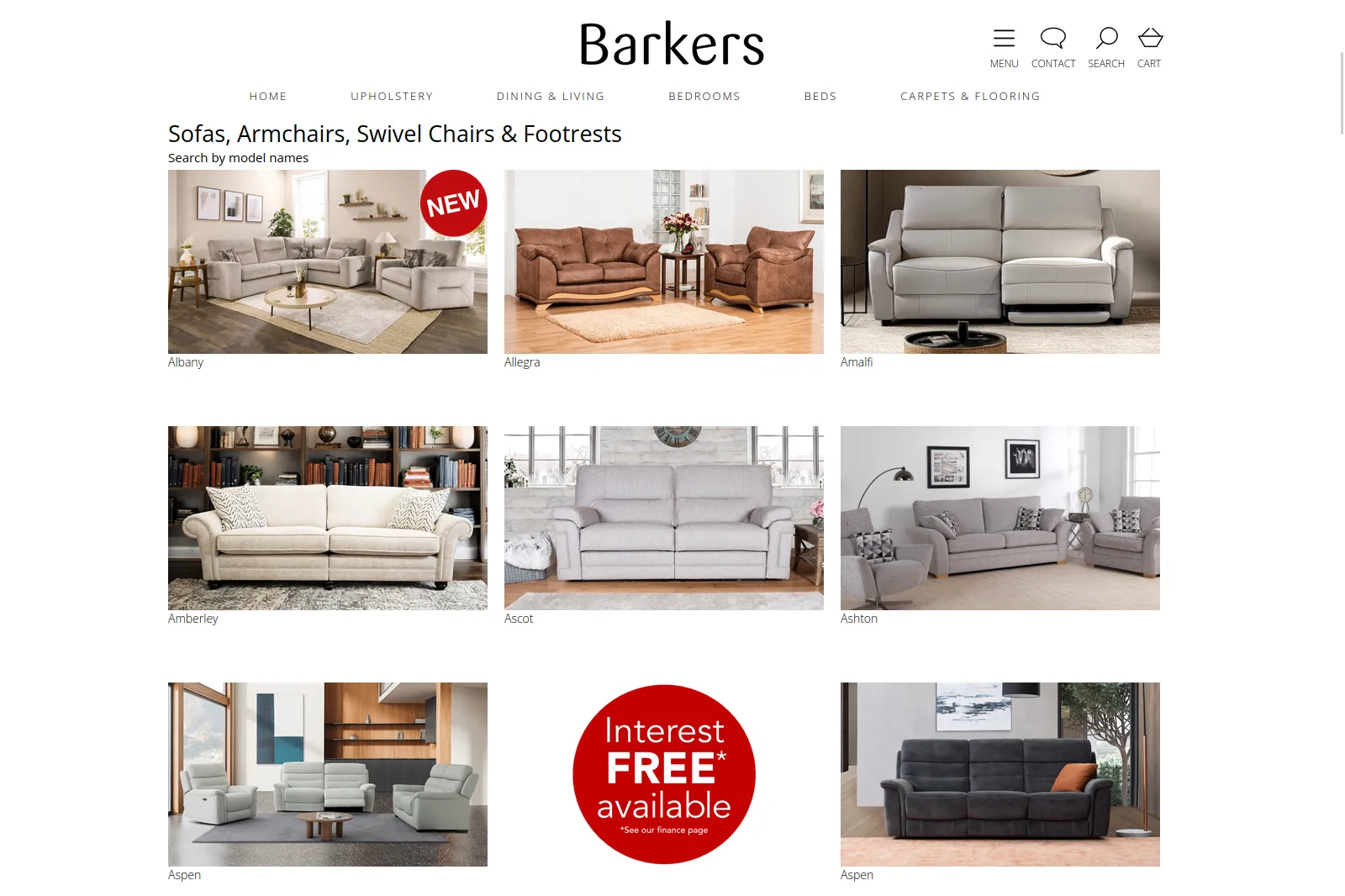 Barkers Furniture website page