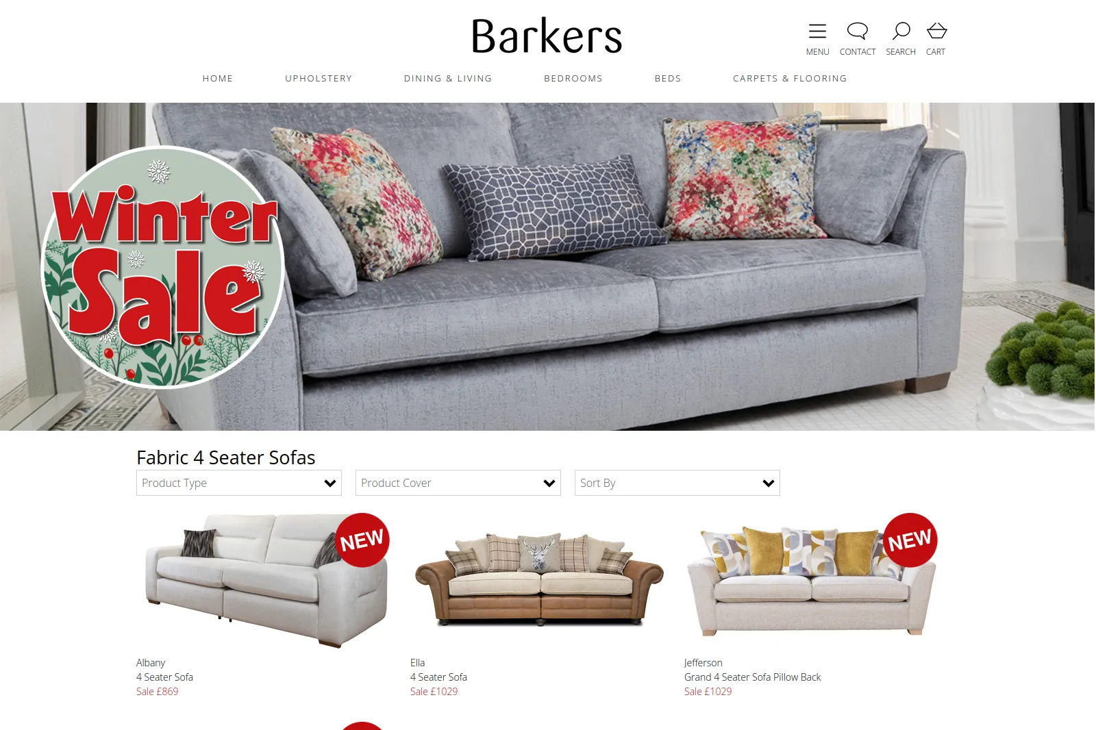 Barkers Furniture website page